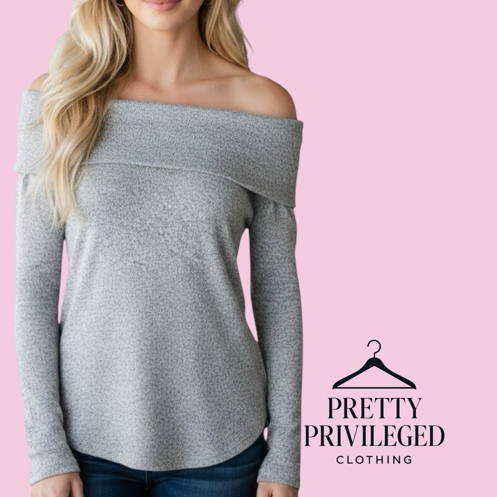 Olivia Rae Heather Gray Off-Shoulder Sweater